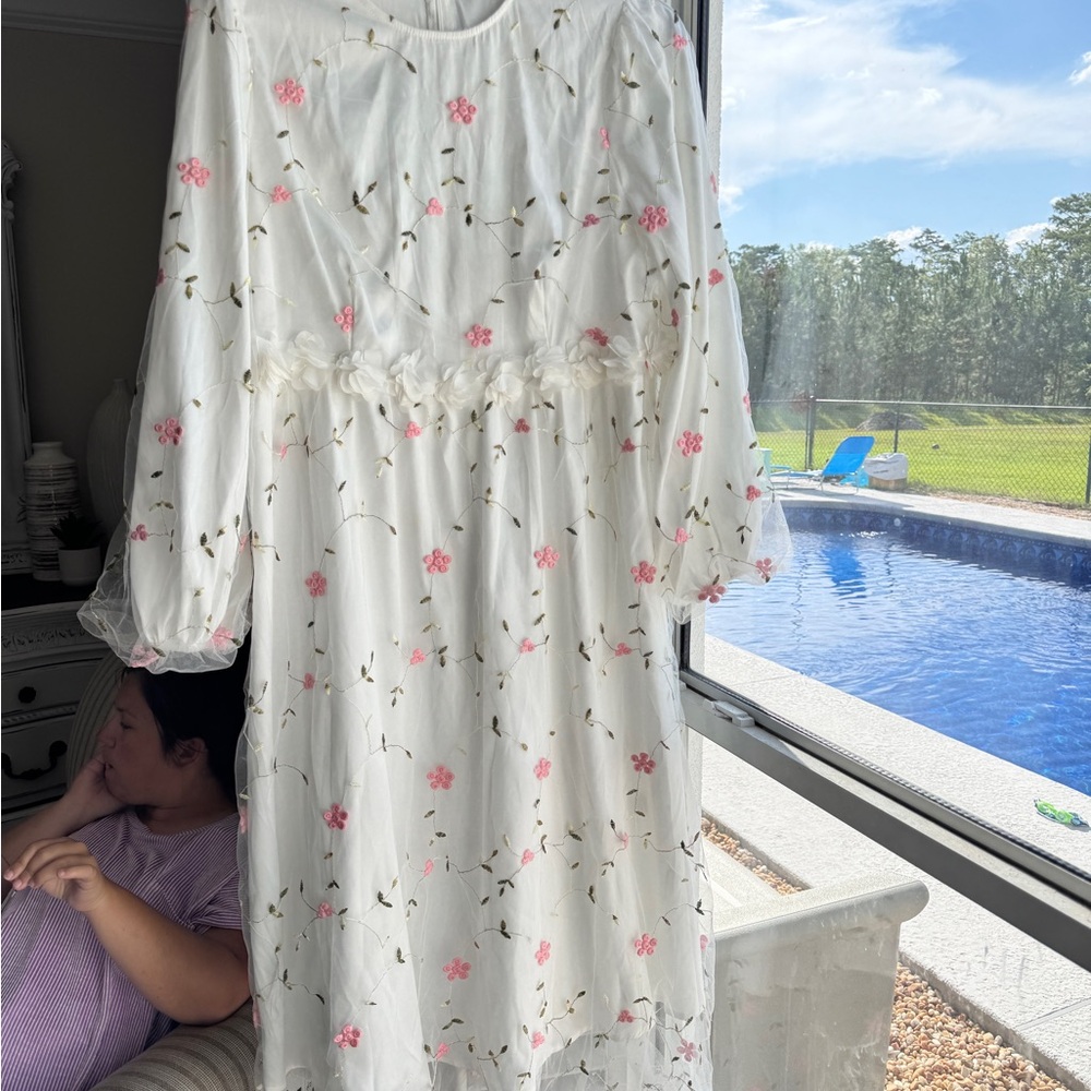 SHEIN White and Pink Floral Maxi Dress